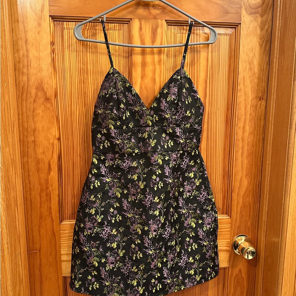 Lulu's Black Floral Dress with Spaghetti Straps